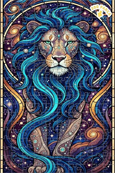 Teona Ahşap لغز خشبي فني من الزجاج الملون بتصميم سحر الأسد الكوني 200 قطعة 25×35