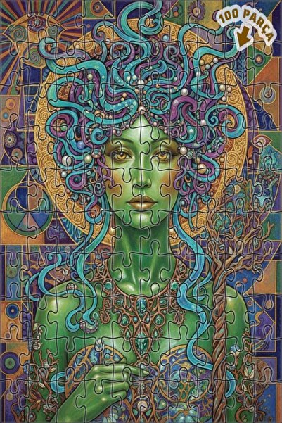 Teona Ahşap لغز خشبي مؤطر بطبقتين على طراز ميدوسا الخضراء 100 قطعة 25x25