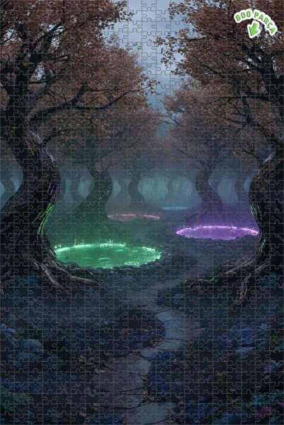 Teona Ahşap أضواء الغابة السحرية، لوحة خشبية مؤطرة ذات طابقين بمظهر لوحة زيتي...