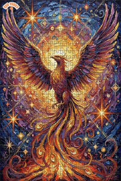 Teona Ahşap Gorgeous Phoenix Oil Painting Look Double Layer Framed Wooden Puz...