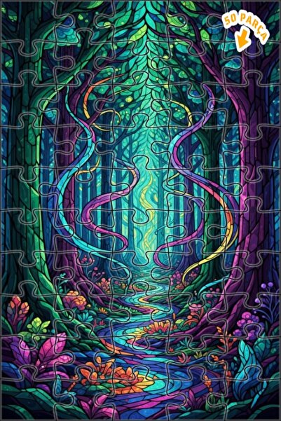 Teona Ahşap لغز خشبي مؤطر بطبقتين من فن الزجاج الملون لـ "نهر الغابة السحرية"...