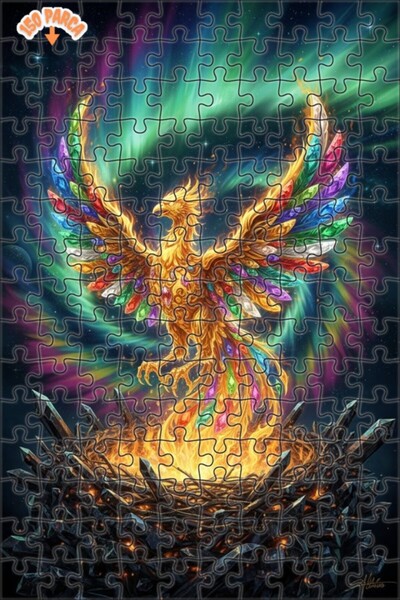 Teona Ahşap Majestic Firebird Crystal Wings Double Layer Framed Wooden Puzzle...