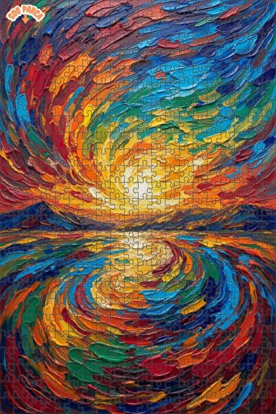 Teona Ahşap Energetic Sunset Oil Painting Look Double-Decker Framed Wooden Pu...