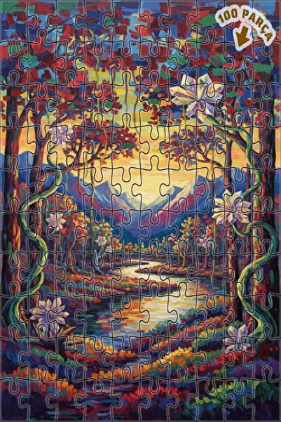 Teona Ahşap لغز خشبي بمظهر لوحة زيتية لجبل الغابة الغامضة، ذو طابقين مع إطار،...