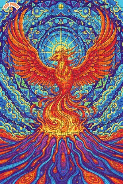 Teona Ahşap Phoenix Fire Art Double Layer Framed Wooden Puzzle 500 Pieces 50X30