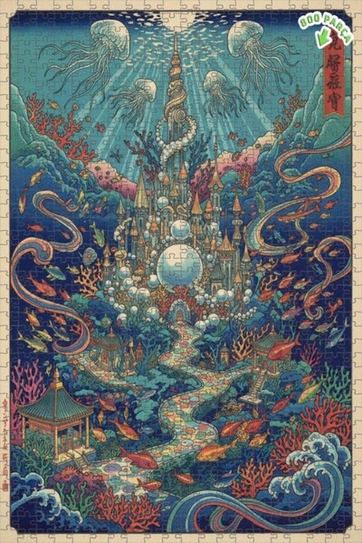 Teona Ahşap لغز خشبي مؤطر بطبقتين بمظهر لوحة زيتية لقلعة تحت البحر 800 قطعة 7...