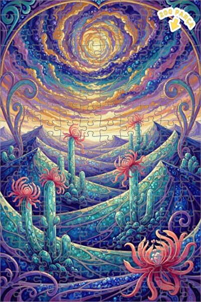 Teona Ahşap لغز خشبي بإطار مزدوج الطبقات بمظهر لوحة زيتية لزهور الصحراء السحر...