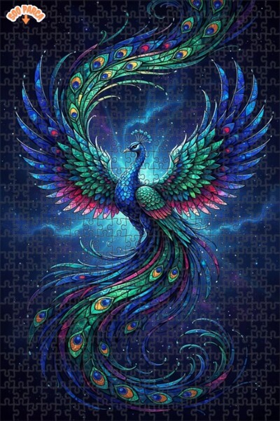 Teona Ahşap لوحة فنية خشبية مؤطرة على شكل طاووس سماوي بطبقتين 500 قطعة 50×30