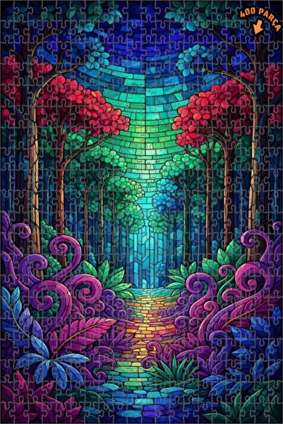 Teona Ahşap لغز خشبي على شكل طريق الغابة السحرية مع إطلالة على الزجاج الملون،...