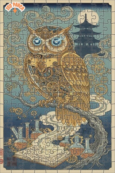 Teona Ahşap Mechanical Owl Artwork Double Layer Framed Wooden Puzzle 150 Piec...