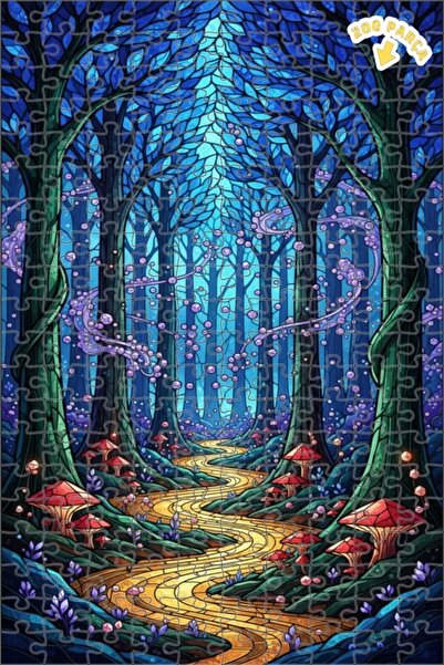 Teona Ahşap لغز خشبي على شكل طريق الغابة السحرية مع إطلالة على الزجاج الملون،...