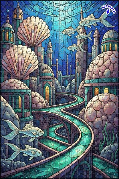 Teona Ahşap لغز خشبي بإطار مزدوج الطابق بمظهر فسيفساء زجاجية لمدينة تحت البحر...