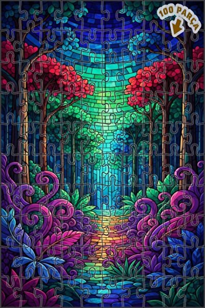 Teona Ahşap لغز خشبي على شكل طريق الغابة السحرية مع إطلالة على الزجاج الملون،...