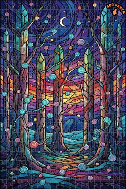 Teona Ahşap لغز خشبي مؤطر بطبقتين من الغابة الكريستالية السحرية 400 قطعة 35x35