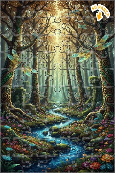 Teona Ahşap لغز خشبي مؤطر بطبقتين بتصميم فني يشبه لوحة زيتية لغابة غامضة 50 ق...