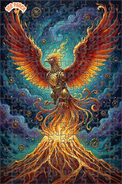 Teona Ahşap Mechanical Phoenix Oil Painting Look Double Layer Framed Wooden P...