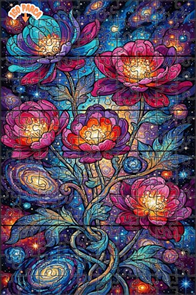 Teona Ahşap Space Flowers Double Layer Framed Wooden Puzzle 150 Pieces 20X30
