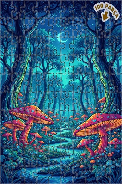 Teona Ahşap لغز خشبي مؤطر بطبقتين بمظهر لوحة زيتية لفطر الغابة السحرية 100 قط...