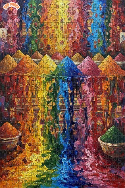 Teona Ahşap Rainbow Spices Oil Painting Look Art Double-Deck Framed Wooden Pu...