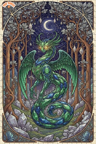 Teona Ahşap لغز خشبي مؤطر بطبقتين من آرت دراغون الأخضر 500 قطعة 50x30