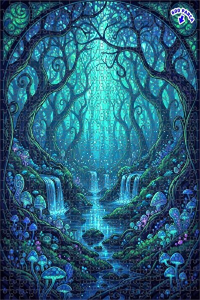 Teona Ahşap لغز خشبي مؤطر بطبقتين من شلالات الغابة السحرية 600 قطعة 50×35