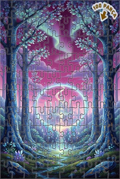 Teona Ahşap لغز خشبي مؤطر بطبقتين بمظهر لوحة زيتية لقصر الغابة السحرية 100 قط...