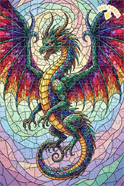 Teona Ahşap لغز خشبي مؤطر بطبقتين بفن الزجاج الملون على شكل تنين مهيب 200 قطع...