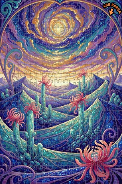 Teona Ahşap لغز خشبي بإطار مزدوج الطبقات بمظهر لوحة زيتية لزهور الصحراء السحر...