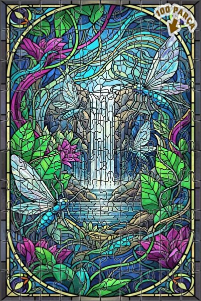 Teona Ahşap لغز خشبي فني من الزجاج الملون على شكل شلال سحري 100 قطعة 25x25