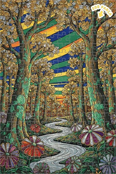 Teona Ahşap لغز خشبي مؤطر بطبقتين بتصميم فني خطي ملون لـ "نهر الغابة السحرية"...