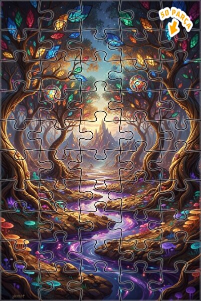 Teona Ahşap فن أوراق الزجاج الملونة من ماركة ماجيكال فورست ريفر 50 قطعة 15x25