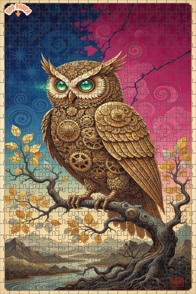 Teona Ahşap Mechanical Owl Art Double Layer Framed Wooden Puzzle 500 Pieces 5...