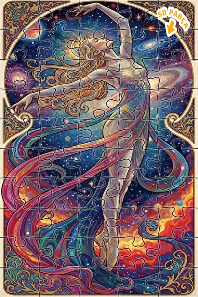 Teona Ahşap Galaxy Dancer Oil Painting Look Double Layer Framed Wooden Puzzle...