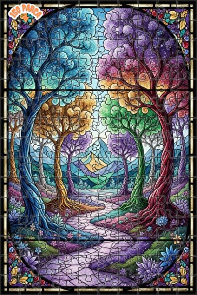 Teona Ahşap ألغاز خشبية مؤطرة بطبقتين بتصميم فن الزجاج الملون للأشجار السحرية...