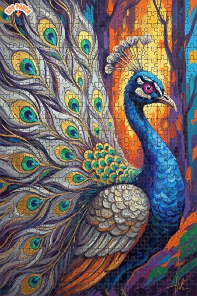 Teona Ahşap Magnificent Peacock Oil Painting Look Double Layer Framed Wooden ...