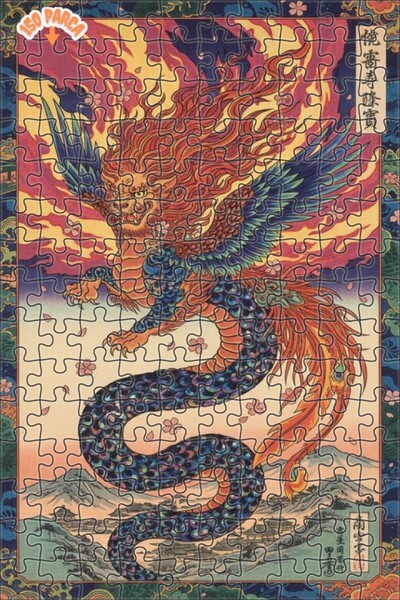 Teona Ahşap لغز خشبي بإطار ذو طابقين بمظهر التنين وطائر الفينيق 150 قطعة 20×30