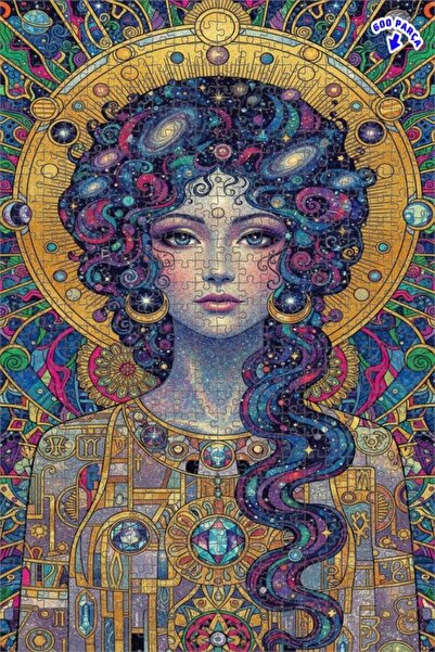 Teona Ahşap Galaxy Haired Woman Cosmic Art Double Layer Framed Wooden Puzzle ...