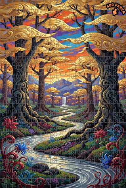 Teona Ahşap لغز خشبي مؤطر بطبقتين بمظهر لوحة زيتية لجسر نهر الغابة الخيالية 4...