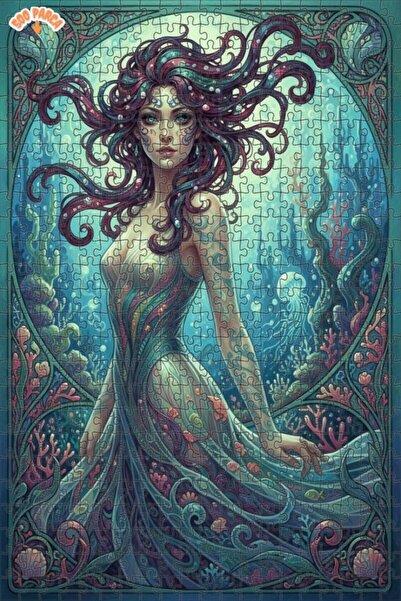 Teona Ahşap لوحة فنية لحورية البحر بمظهر الألوان المائية، لغز خشبي بإطار مزدو...