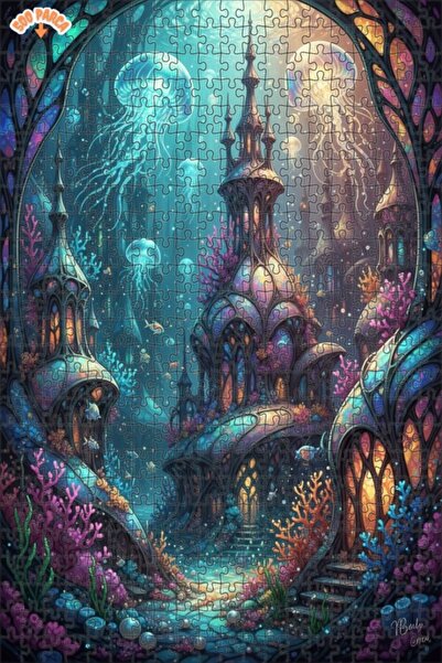 Teona Ahşap لغز خشبي بإطار ذو طابقين بمظهر لوحة زيتية لمدينة تحت البحرية الرا...