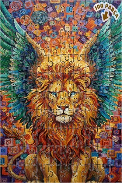 Teona Ahşap لغز خشبي بإطار ذو طابقين بتصميم فني تجريدي لأسد مجنح 100 قطعة 25×25