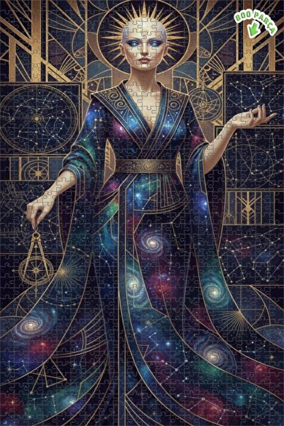 Teona Ahşap Galaxy Woman Oil Painting Look Double Layer Framed Wooden Puzzle ...