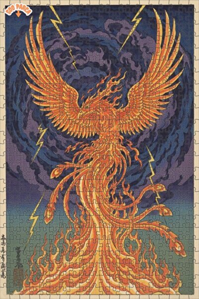 Teona Ahşap Flaming Phoenix Oil Painting Look Art Wooden Puzzle 500 Pieces 50X30