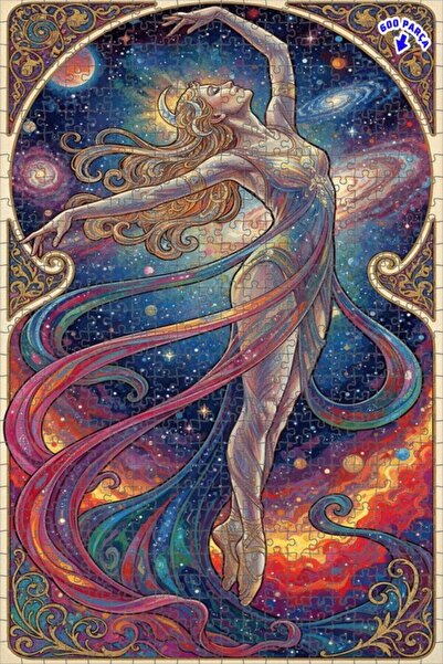 Teona Ahşap Galaxy Dancer Oil Painting Look Double Layer Framed Wooden Puzzle...