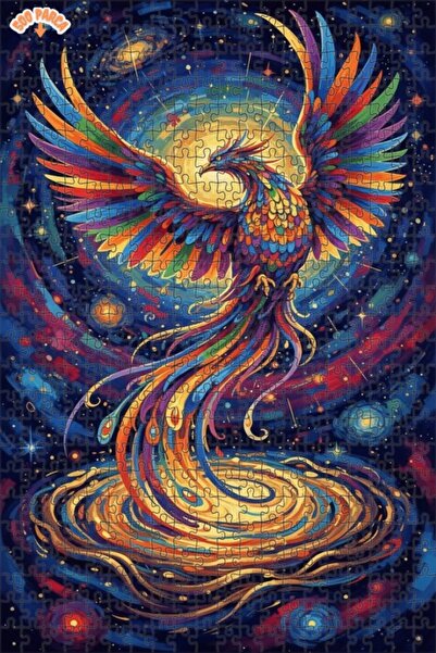 Teona Ahşap Rainbow Phoenix Oil Painting Look Double Layer Framed Wooden Puzz...
