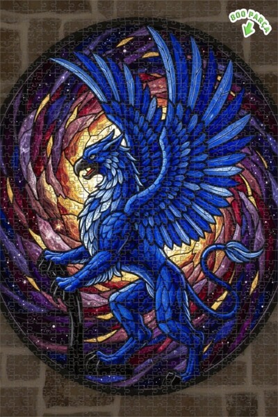 Teona Ahşap لغز خشبي مؤطر بطبقة مزدوجة من طباعة ميستيك بلو غريفين الفنية 800 ...