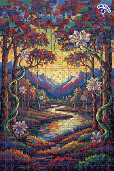 Teona Ahşap لغز خشبي بمظهر لوحة زيتية لجبل الغابة الغامضة، ذو طابقين مع إطار،...