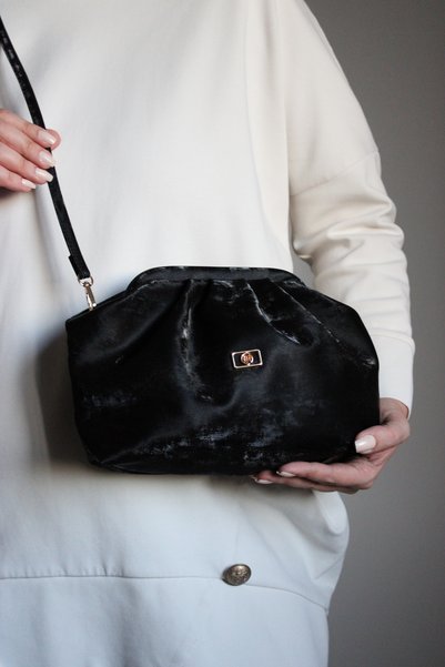 themoiss Alara Women's Black Reflective Satin Suede Soft Faux Leather Strap Clutch Portfolio Daily