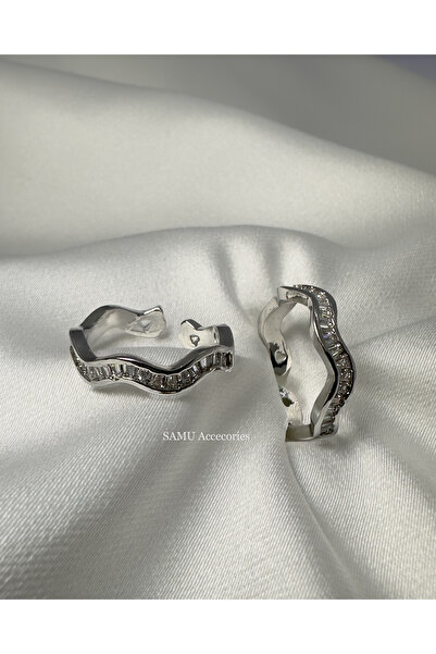 Samu Accessories خاتم فولاذي مموج قابل للتعديل - فضي مموج على شكل باجيت