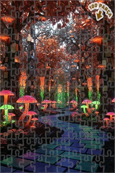 Teona Ahşap لغز خشبي بتصميم غابة الفطر السحرية مع طباعة رقمية 100 قطعة 25×25